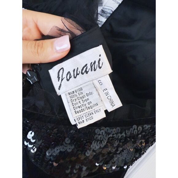 Jovani Sequin Beaded Tiered Halter Gown Dress 6 Black - Picture 8 of 8